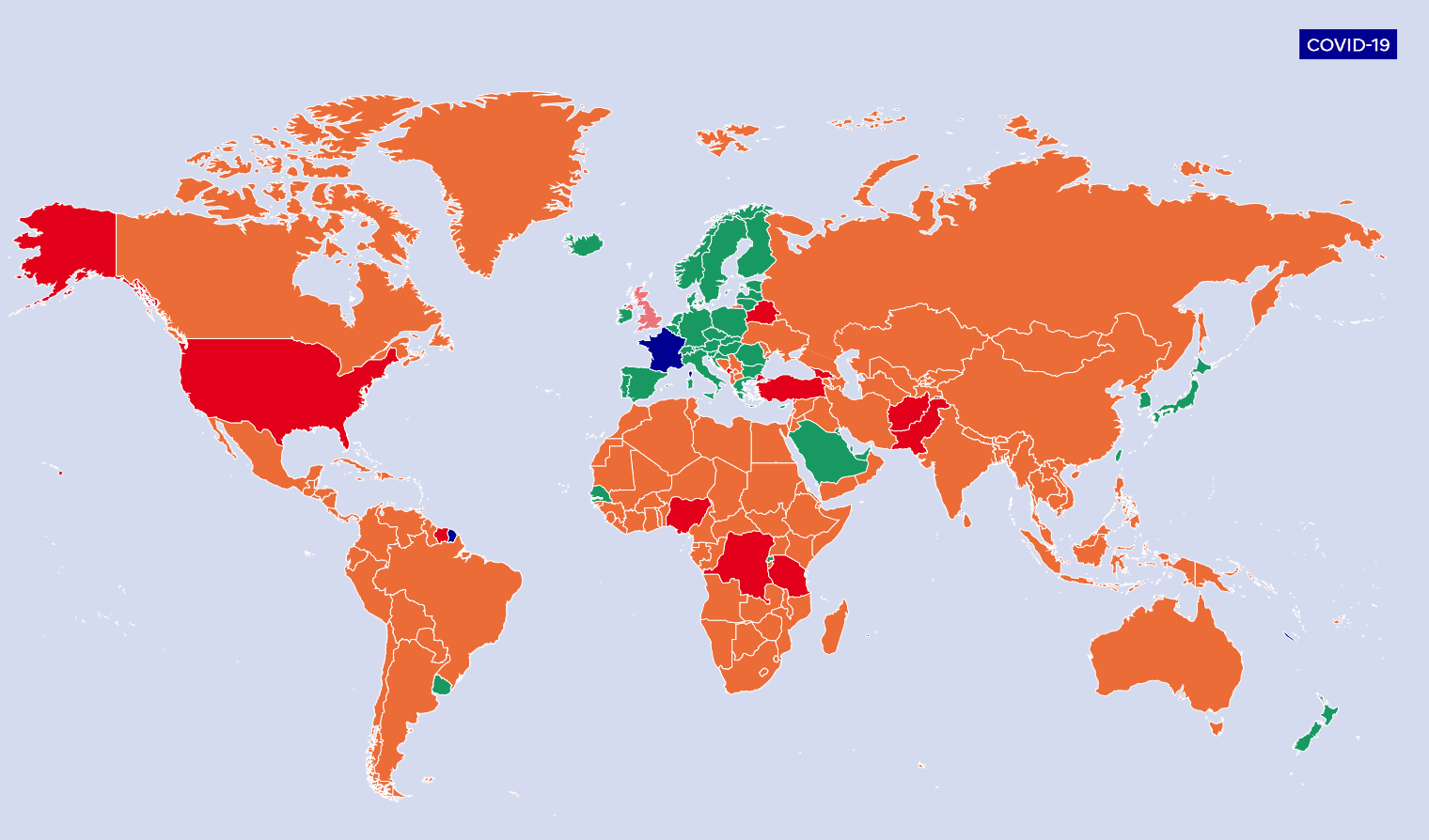 Деление стран на зоны в зависимости от степени заражения