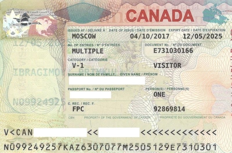 Пример туристической визы в Канаду (visitor visa)