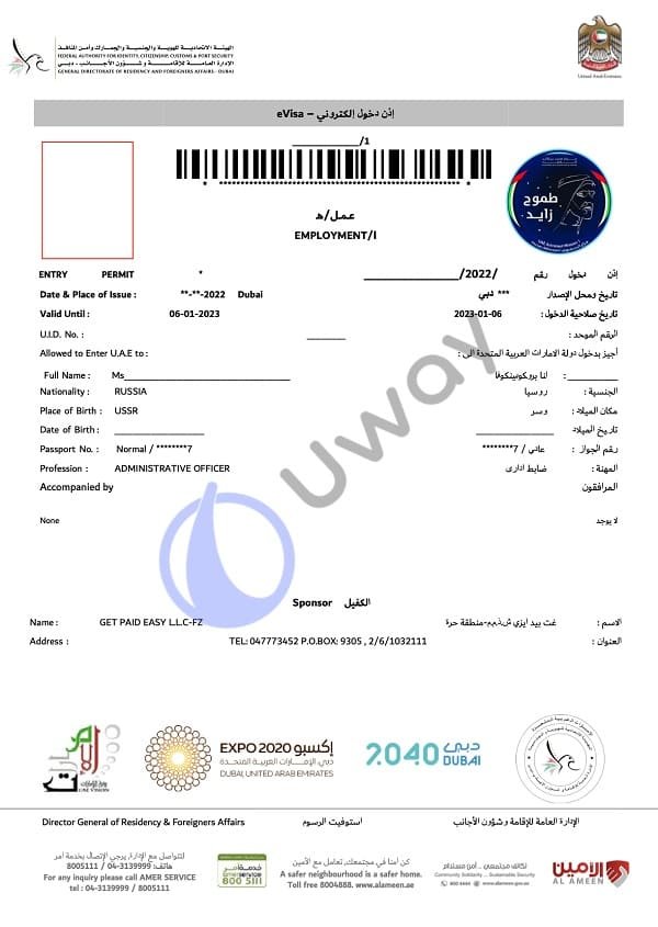Рабочая e-visa в Арабские Эмираты