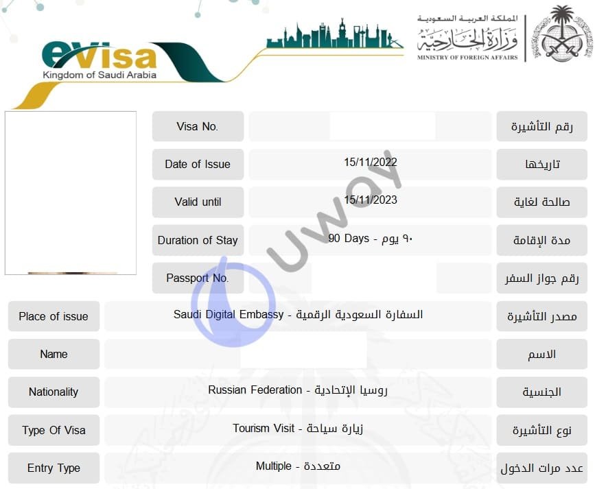 E-Visa в Саудовскую Аравию, которую получил наш клиент в ноябре 2022