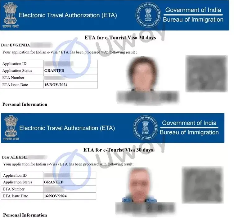 Пример ETA (электронная) визы в Индию